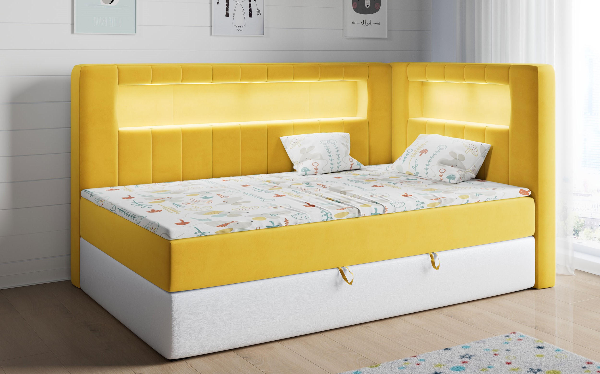 BOXSPRINGBETT JUNIOR GOLD 3 90/200 Gelb/Weiß - rechte Seite - Gelb/Weiß, Holz/Textil (90/200cm) - MKS