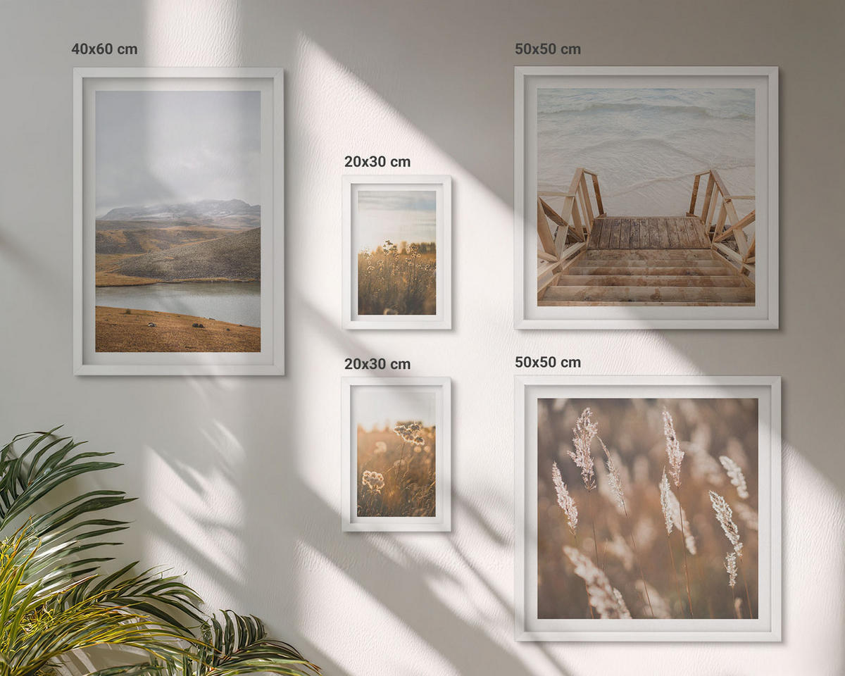 BILDER SET 5er Set - 50x50 cm & 20x30 cm & 40x60 cm Weißer Rahmen - Landschaften Wiesen Berge See - Weiß, Kunststoff (40/60cm) - TULUP