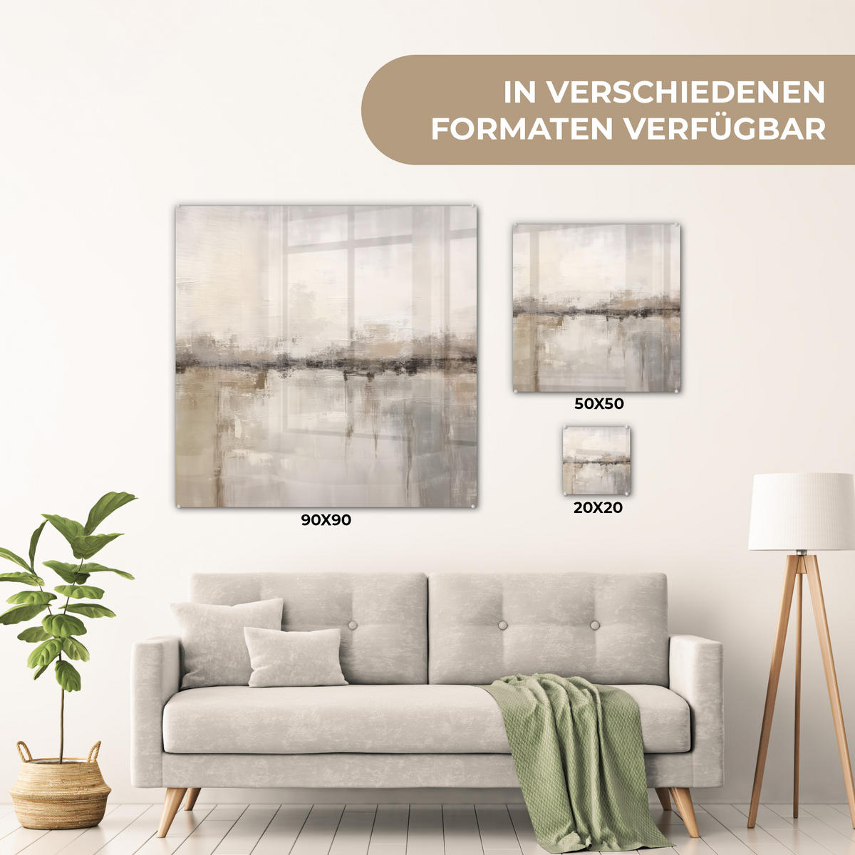 ACRYLGLASBILD Moderne Kunst - Abstrakt - Beige 90x90 cm - Beige, Glas (90/90cm) - MuchoWow