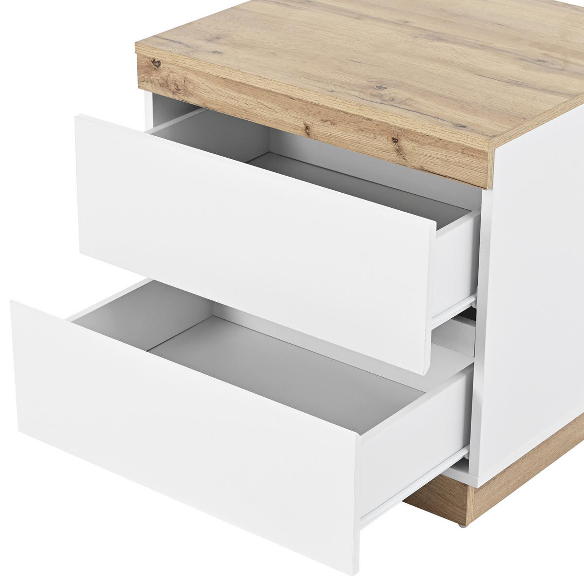 NACHTTISCH aus E1-Spanplatte 55x40x55 cm Weiß/Eiche mit 2 Schubladen und Stauraum - Eichefarben, Holzwerkstoff (55/40/55cm) - Modfu
