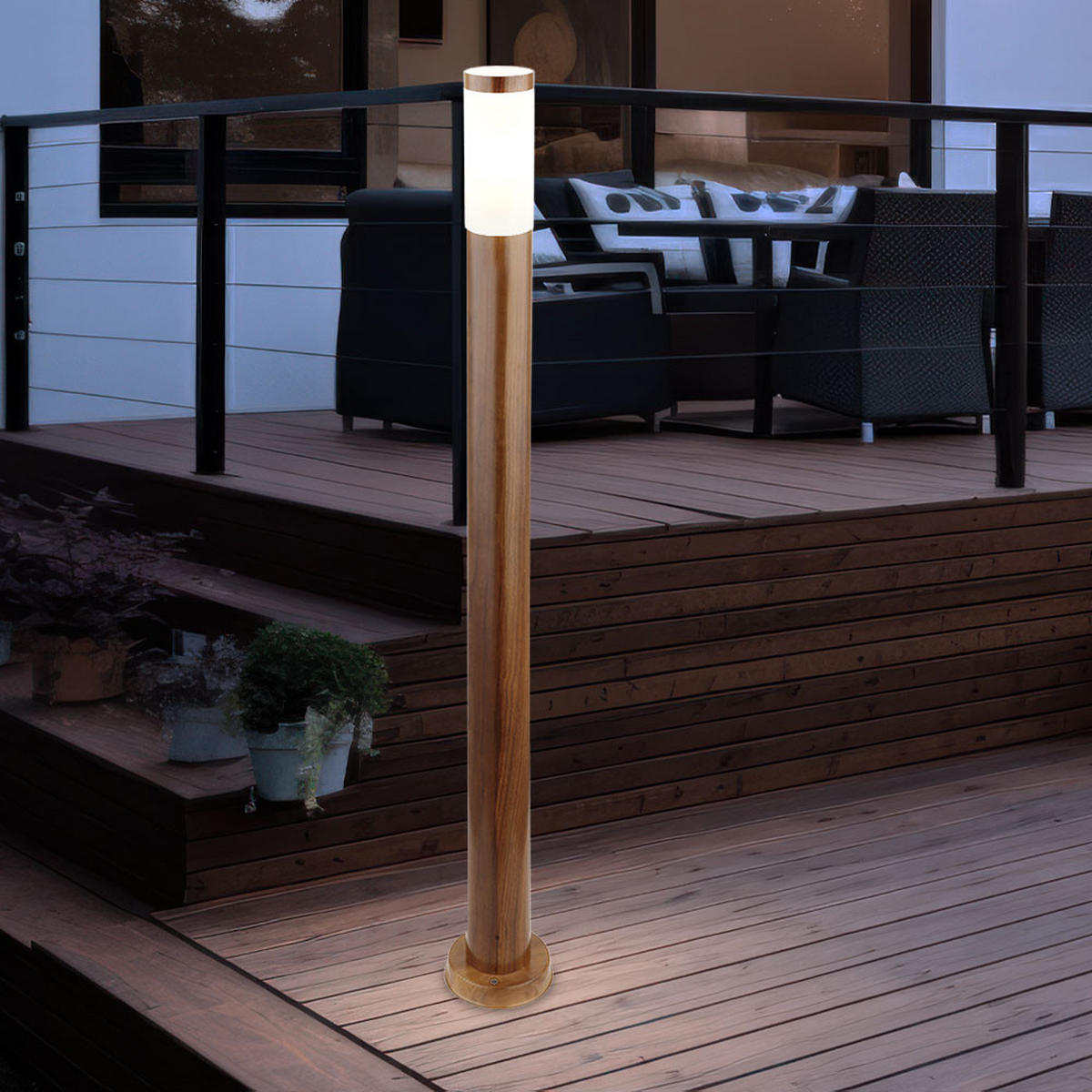 STEHLEUCHTE Edelstahl Braun Holzoptik 2er Set - Braun, Metall (12.7/12.7/110cm) - Globo Lighting