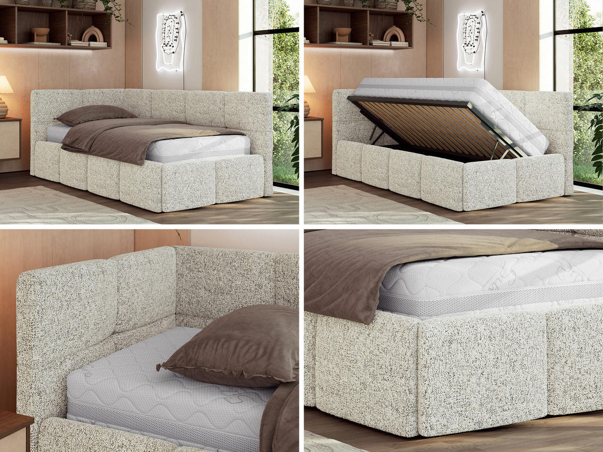 JUGENDBETT ARVO 90/200 - Beige Strukture - Multipocket-Matratze - Links Seite - Beige, Textil (90/200cm) - MKS