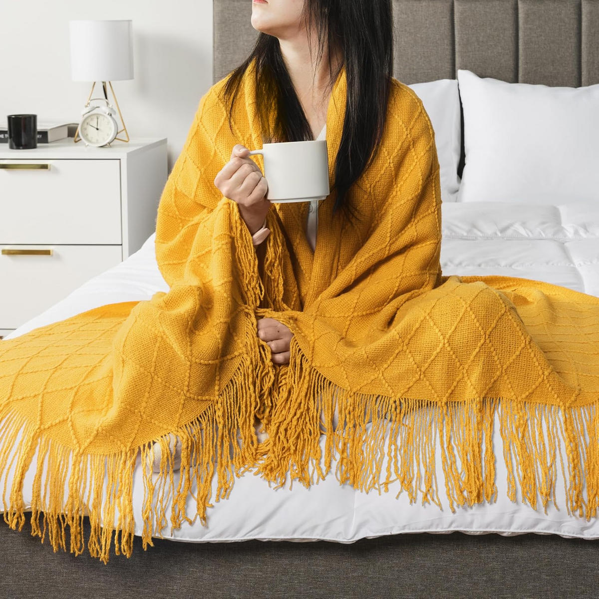 STRICKDECKE - 127 × 180 cm - Gelb - Gelb, Textil (127/180cm)