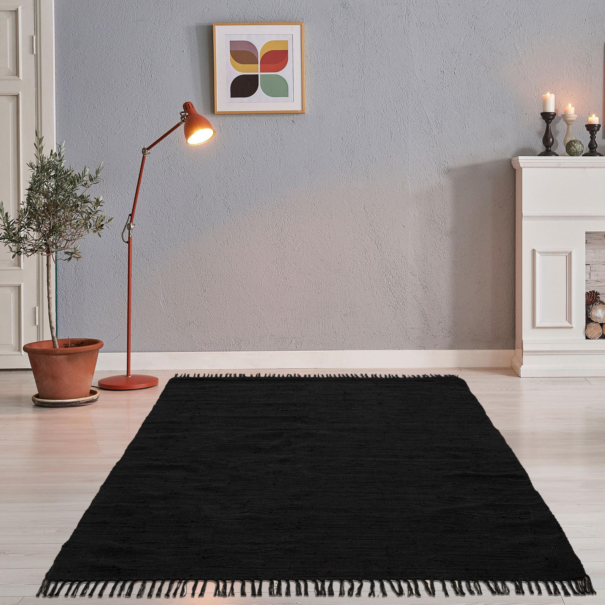 Thumbnail - Rug and Roll Fleckerlteppich, Schwarz, Textil, Uni, Rechteckig, 90x160 cm, für Fußbodenheizung geeignet, Teppiche & Böde...