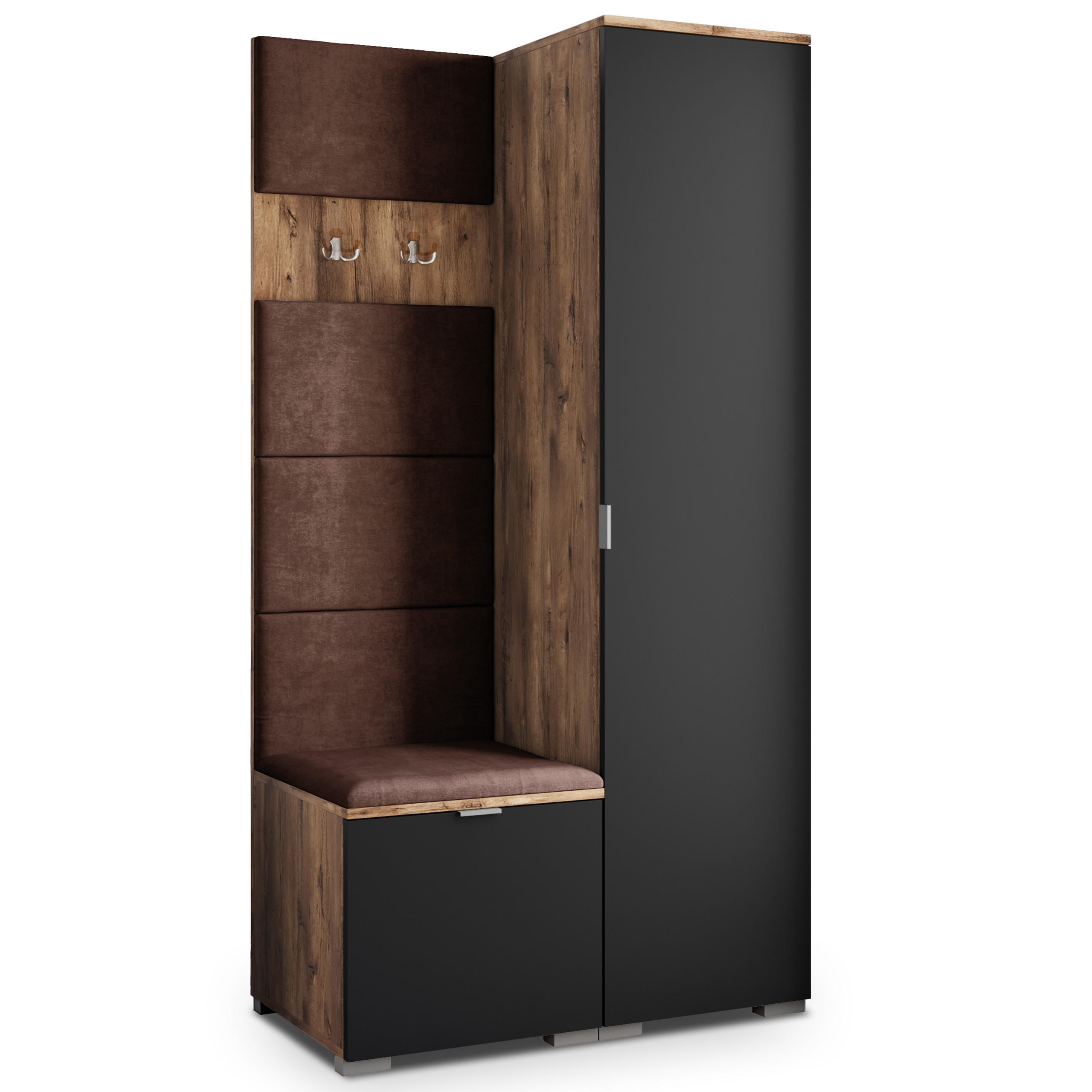 Masseno Garderobenschrank Eiche, Schwarz, Braun 95x181x51 cm