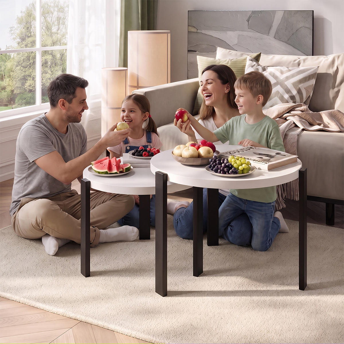 COUCHTISCH-SET Norin, Weiß/Schwarz, 60 x 60 cm - Schwarz/Weiß, Holzwerkstoff (60/60/45cm) - Vicco
