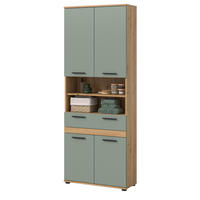 HOCHSCHRANK Salbei, Artisan Eiche 70 x 191 cm, Badschrank mit viel Stauraum - Salbeigrün/Schwarz, Holzwerkstoff/Kunststoff (70/191/31cm) - Inn.Furn