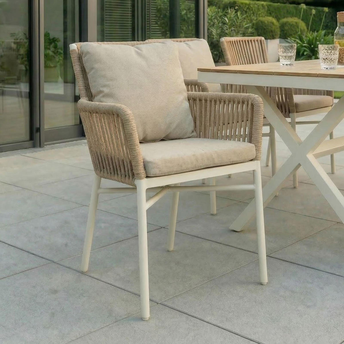 GARTENSTÜHLE AFUERA 6er-Set weiß, champagne - Weiß, Textil/Metall (56/85/59cm) - IDIMEX