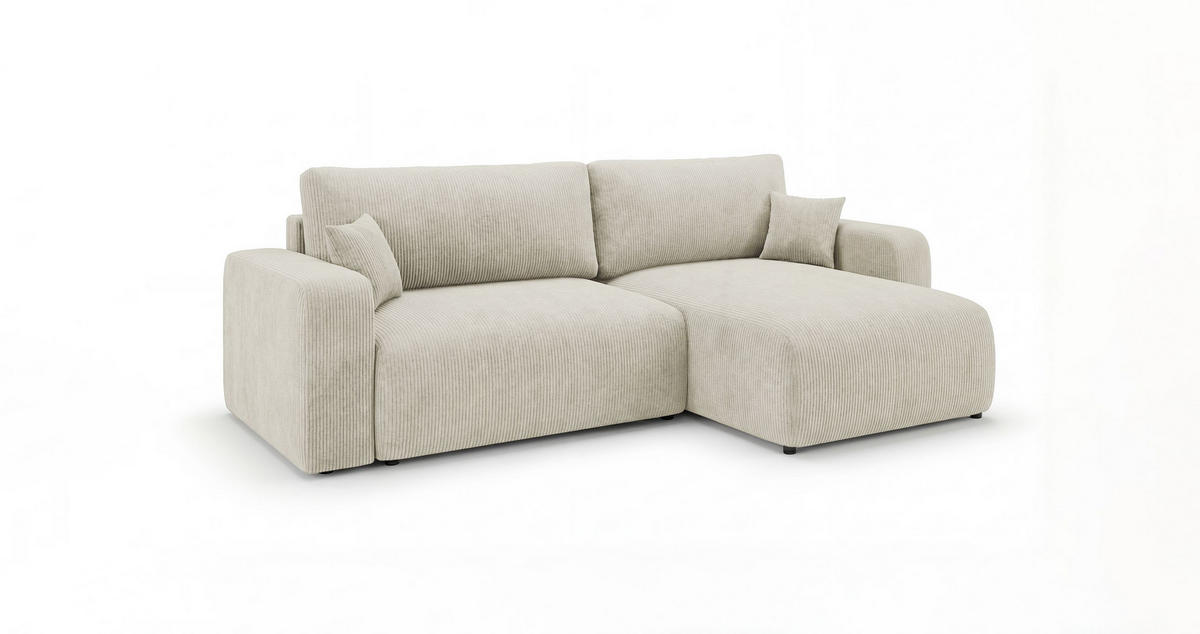 ROHOVÁ pohovka BERLIN levá bílá manšestr Poso 100 - funkce spaní, úložný prostor - bílá, textil (285/185cm) - Cornero