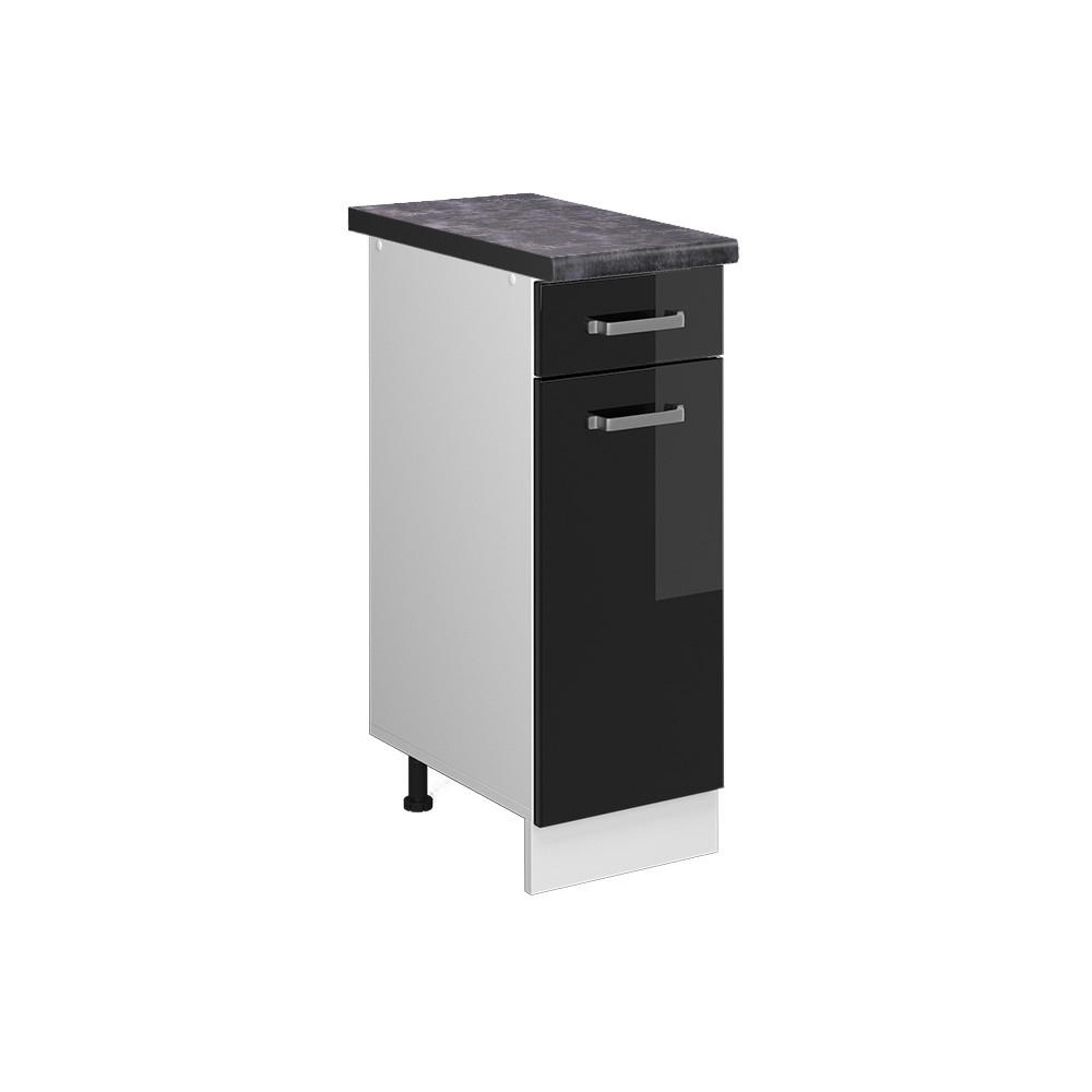KÜCHENUNTERSCHRANK R-Line Schwarz Hochglanz 30 cm, AP Anthrazit - Schwarz Hochglanz/Schwarz, Holzwerkstoff (30/81.6/60cm) - Vicco
