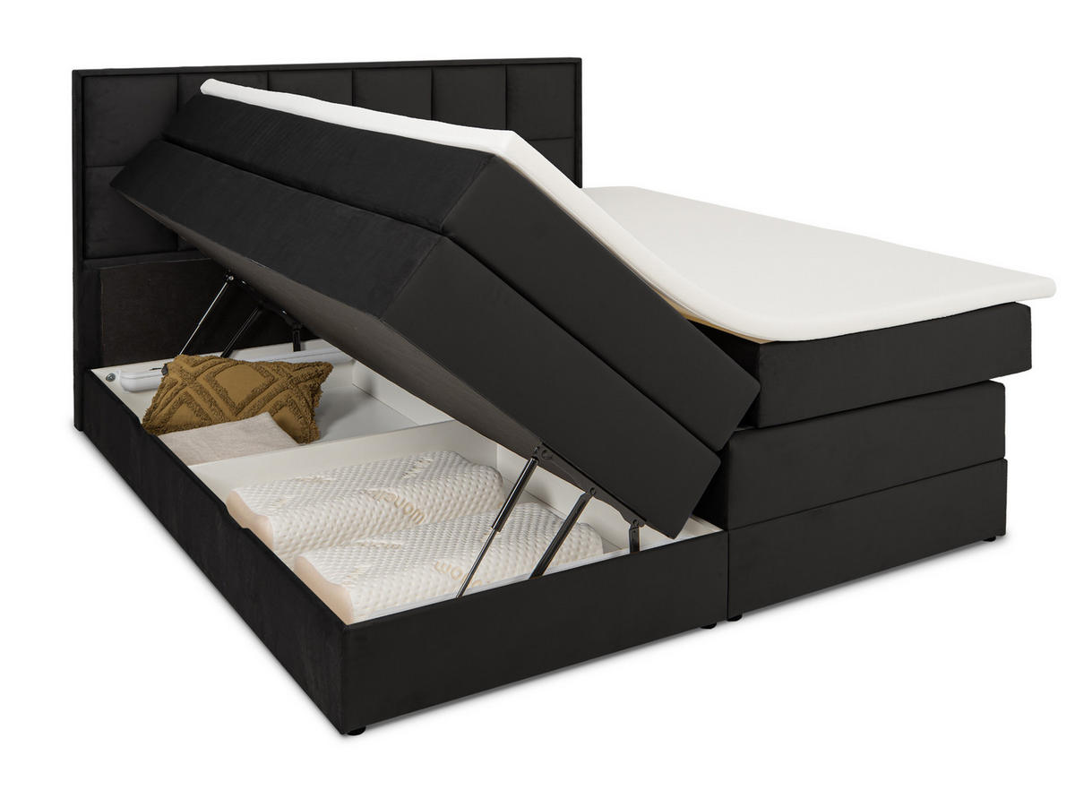 BOXSPRINGBETT Montreal schwarz 180/200 cm H2/H3 Samt - Schwarz, Textil (180/200cm) - wonello