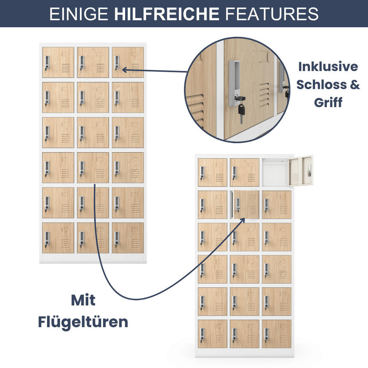 SCHLIESSFACHSCHRANK Spind BERN 18 Fächer185x90x40cm Weiß-Sonoma Eiche - Weiß, Metall (90/185/40cm) - DELUKE