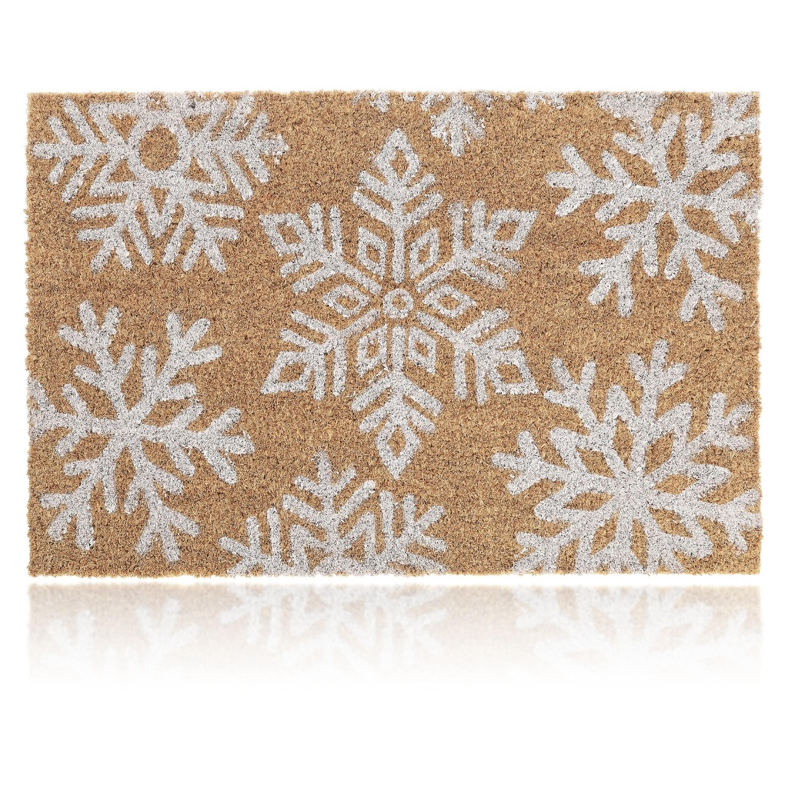 FUSSMATTE Natur Weiß Kokos rutschfest Schneeflocken 60x40 cm - Hellbraun, Kunststoff/Textil (60/40cm) - Relaxdays