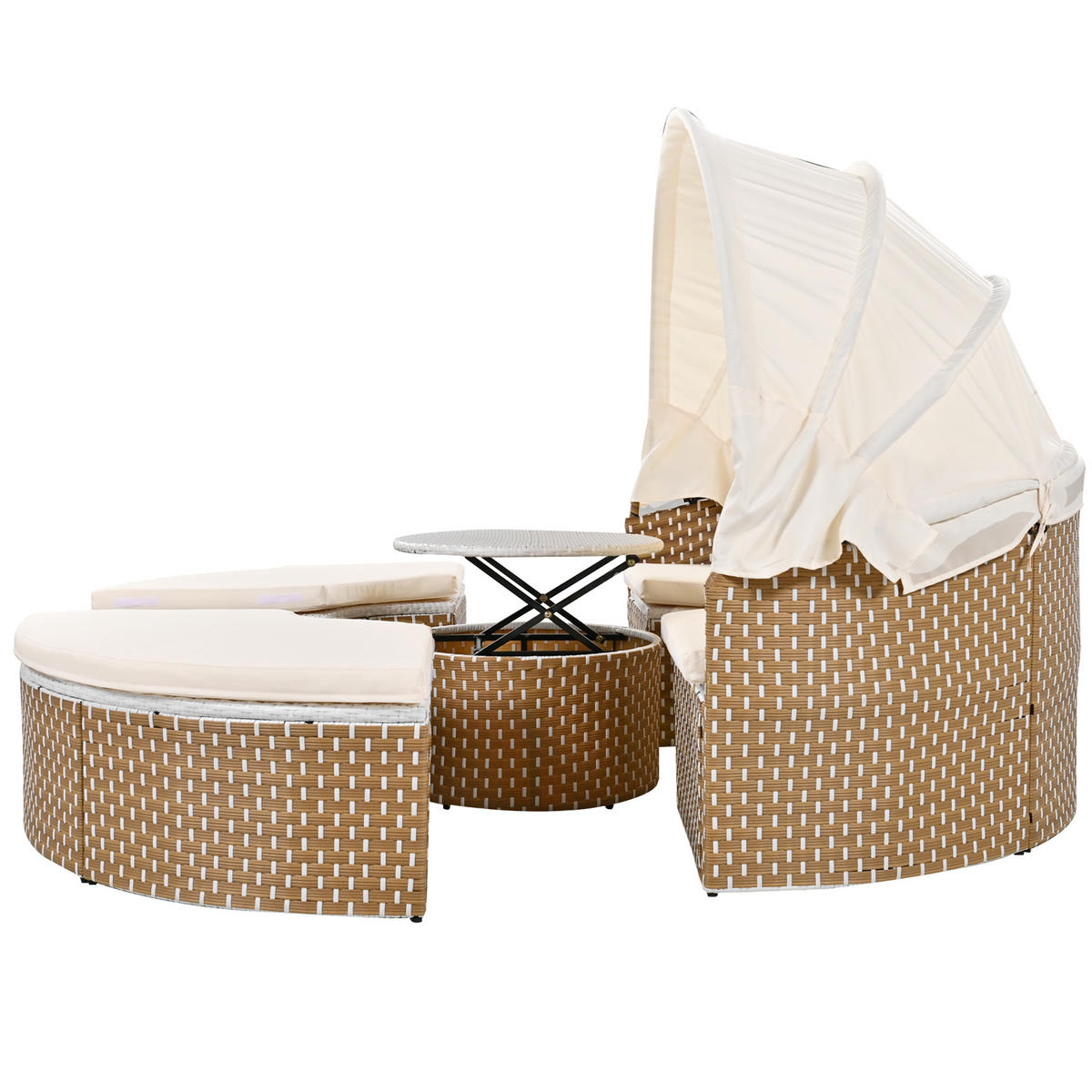 SONNENINSEL Beige Rattan Mit Ausziehbarem Baldachin & Tisch - Beige, Naturmaterialien (170/142/170cm) - FLIEKS