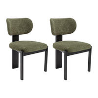 STUHL 2er-Set - Bouclé-Stoff & Kautschukholz - Schwarz & Khaki - WILANA - Grün, Textil (60/85/56cm) - Vente-Unique