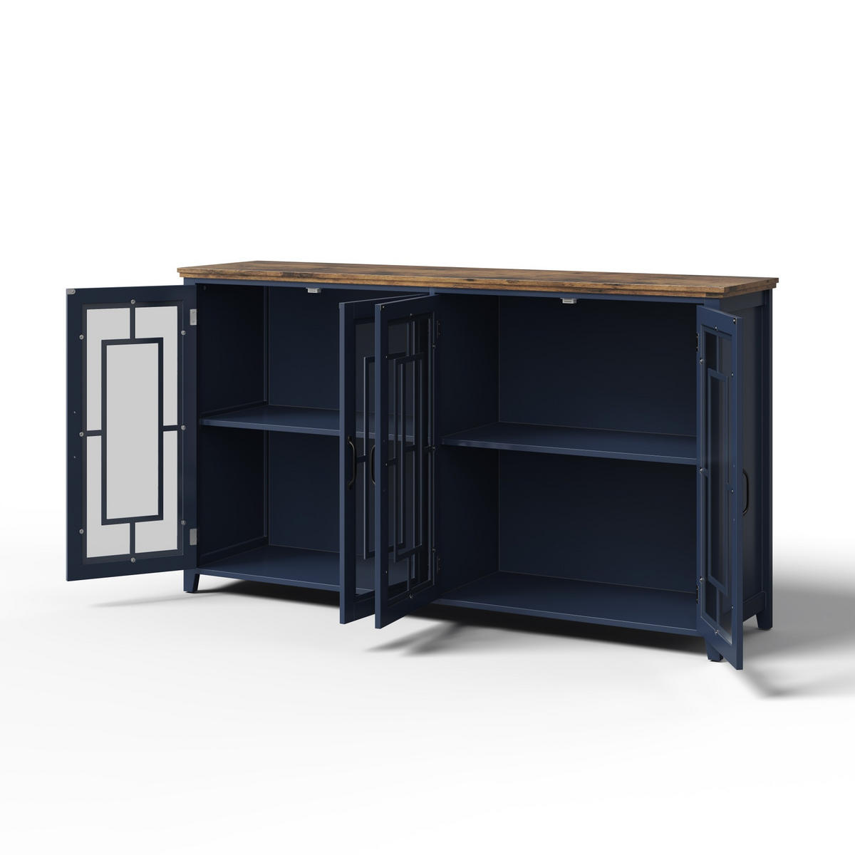 GESCHIRRSCHRANK 160 cm MDF Blau mit Glastüren und Holzoptik-Arbeitsplatte - Dunkelblau, Holzwerkstoff (40/86/160cm) - Korfee