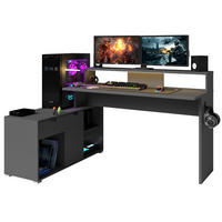 GAMINGTISCH schwarz, grau 229 cm, Gamer Eckchreibtisch inklusive LED mit Farbwechsel - Schwarz/Grau, Holzwerkstoff/Kunststoff (60/229/95cm) - Parisot Meuble