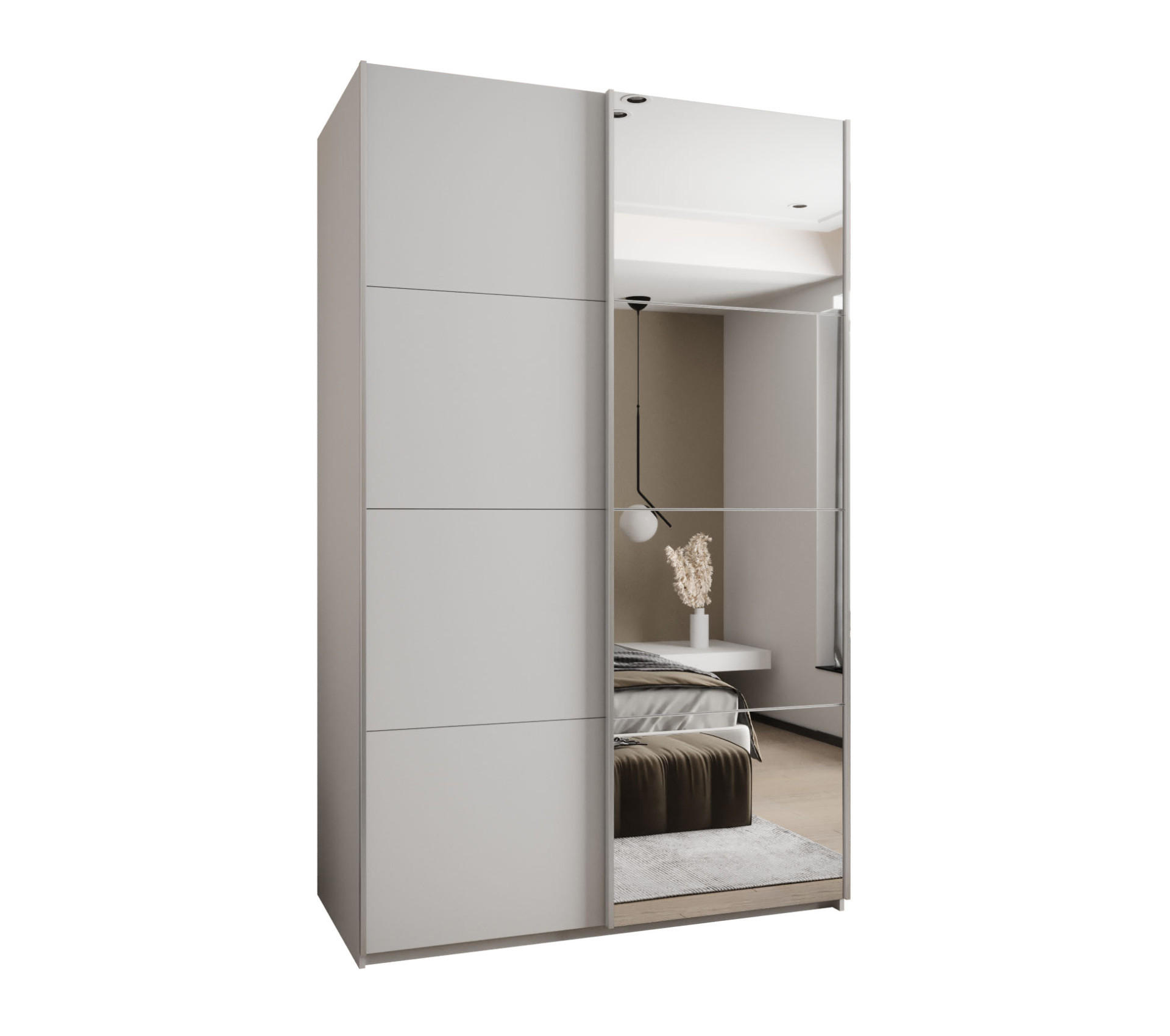 Abiks Möbel Schwebetürenschrank Weiß, Weiß, Silber 160x245x64 cm