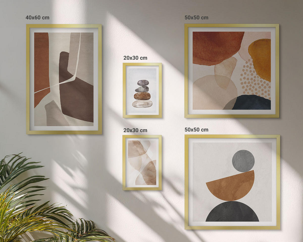 WANDBILDER 5er Set - 50x50 cm & 20x30 cm & 40x60 cm Goldrahmen - Abstrakte Malerei Dekorationen - Goldfarben, Kunststoff (40/60cm) - ArtPrintCave