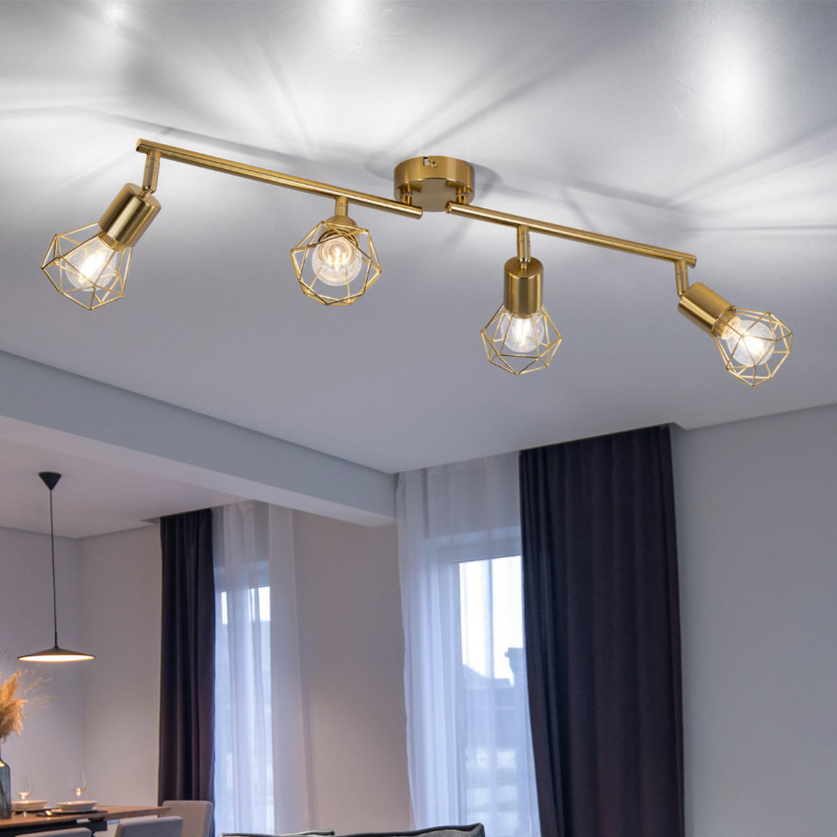 LED DECKENLEUCHTE Metall Gold 4-Flammig Gitter - Goldfarben, Metall (60/8/19.5cm) - Globo Lighting