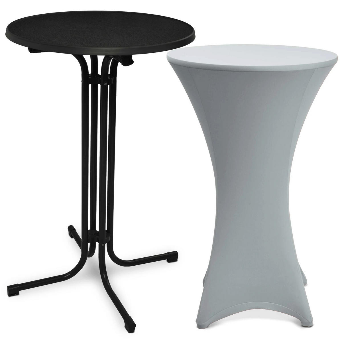 STEHTISCH Bellini Ø 80cm Schwarz mit Stella Stehtischhusse Ø 80cm Silber - Silberfarben, Metall (80/80/110cm) - Beautissu 