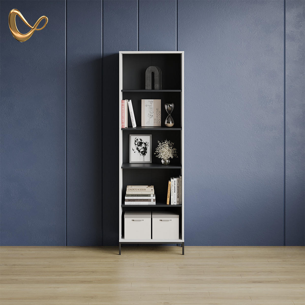 BÜCHERREGAL Aterno Grau mit 5 Fächern - Grau, Holzwerkstoff (60/180/40cm) - Livinity®