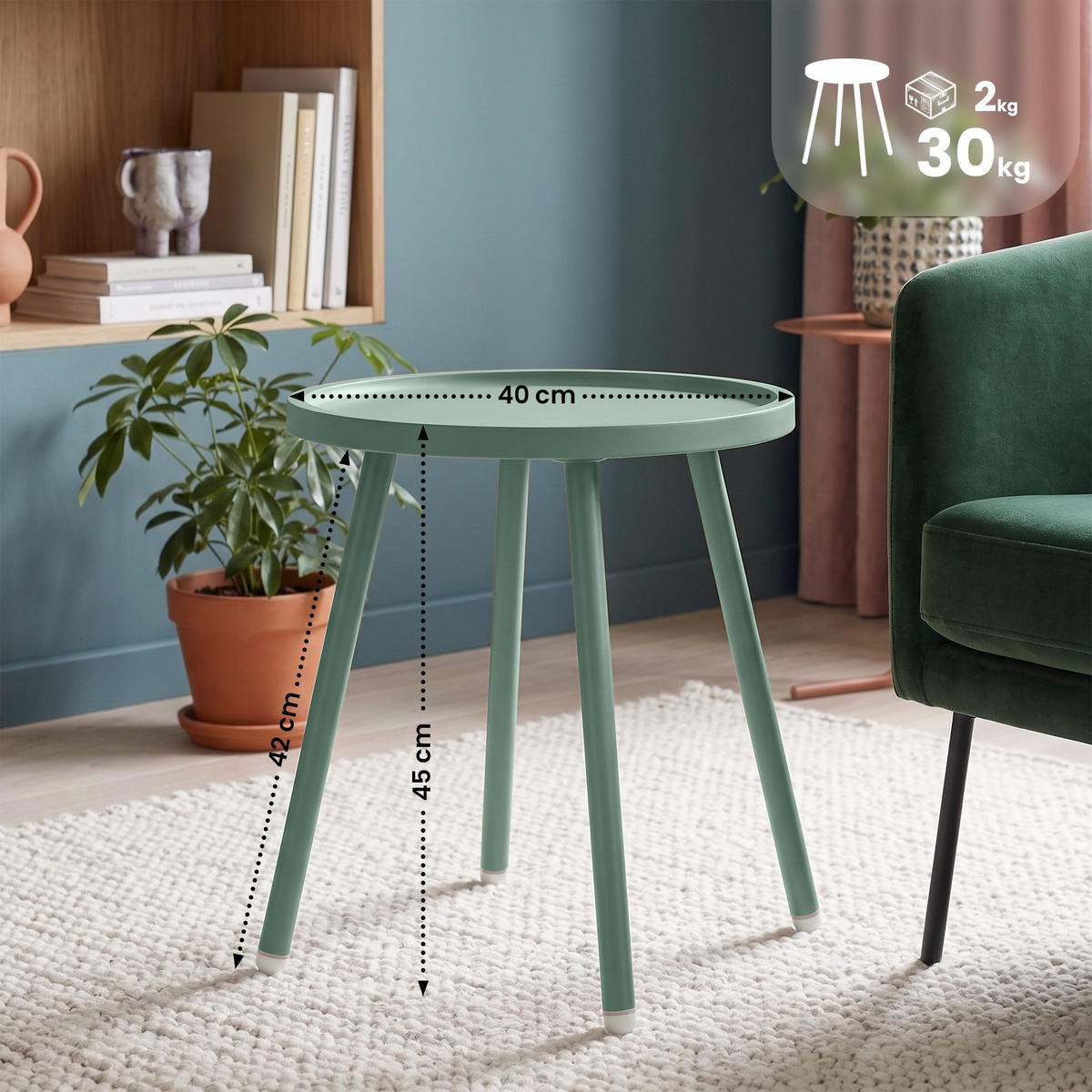 BEISTELLTISCH rund 40 cm Kunststoff Oliv - Olivgrün, Kunststoff/Metall (40/40/45cm) - CLP