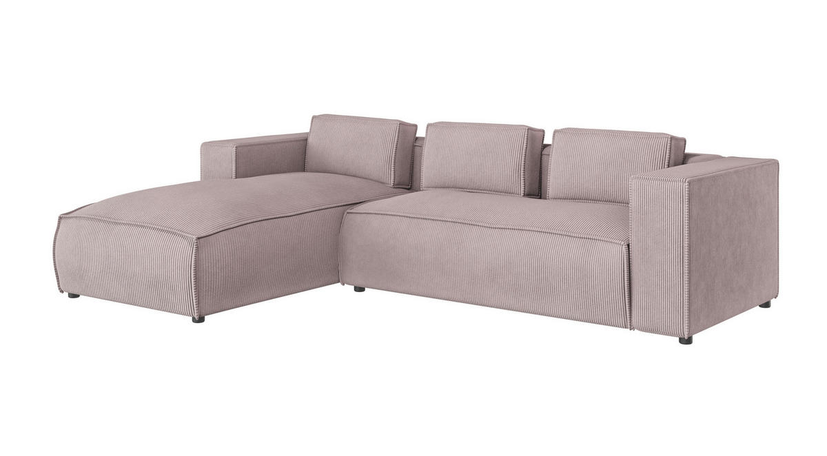 ECKSOFA Nova Puderrosa Cord - Pink/Schwarz, Holz/Kunststoff (262/176cm) - S-Style Möbel