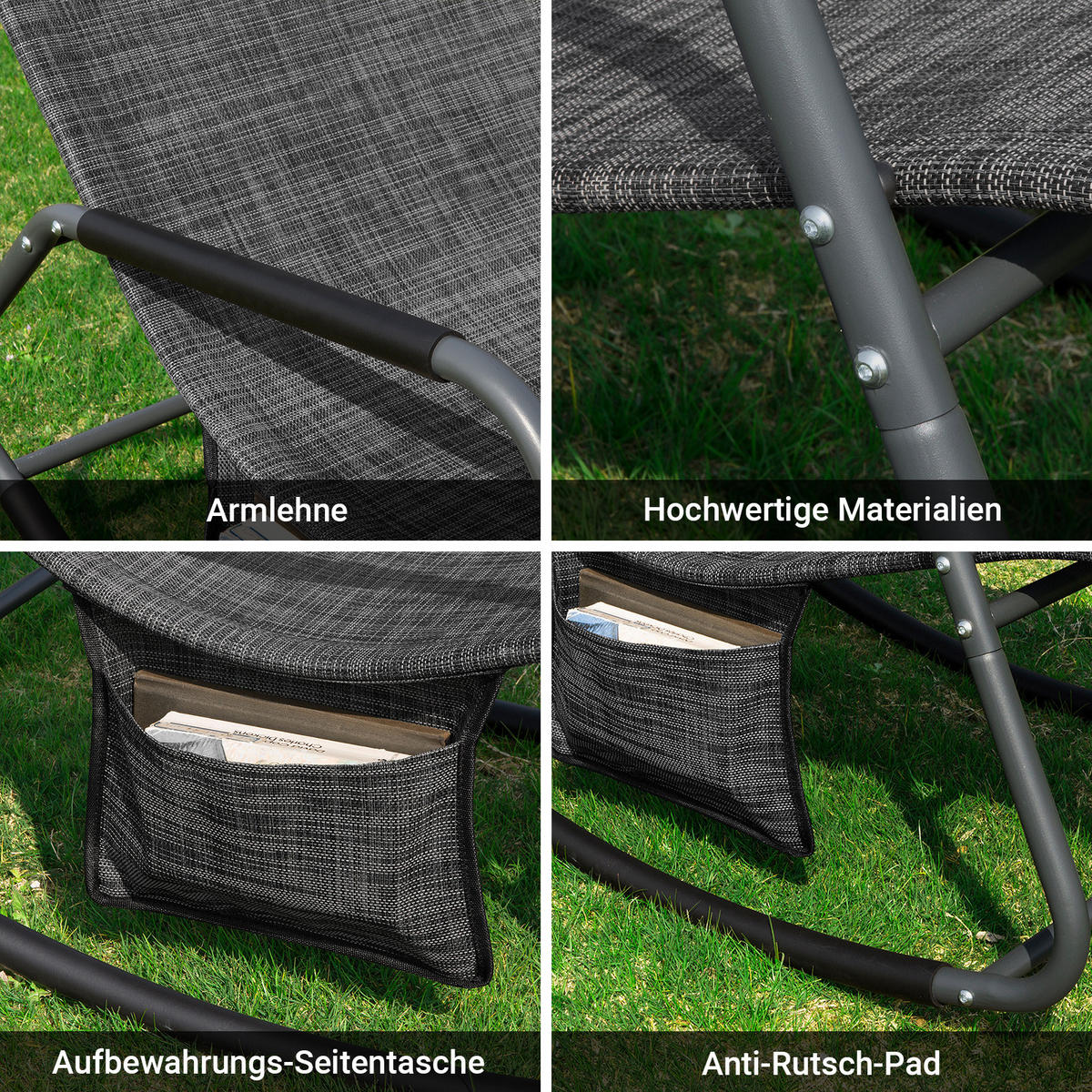 SONNENLIEGE Schwarz - Schwarz, Metall (145/85/57cm) - SoBuy