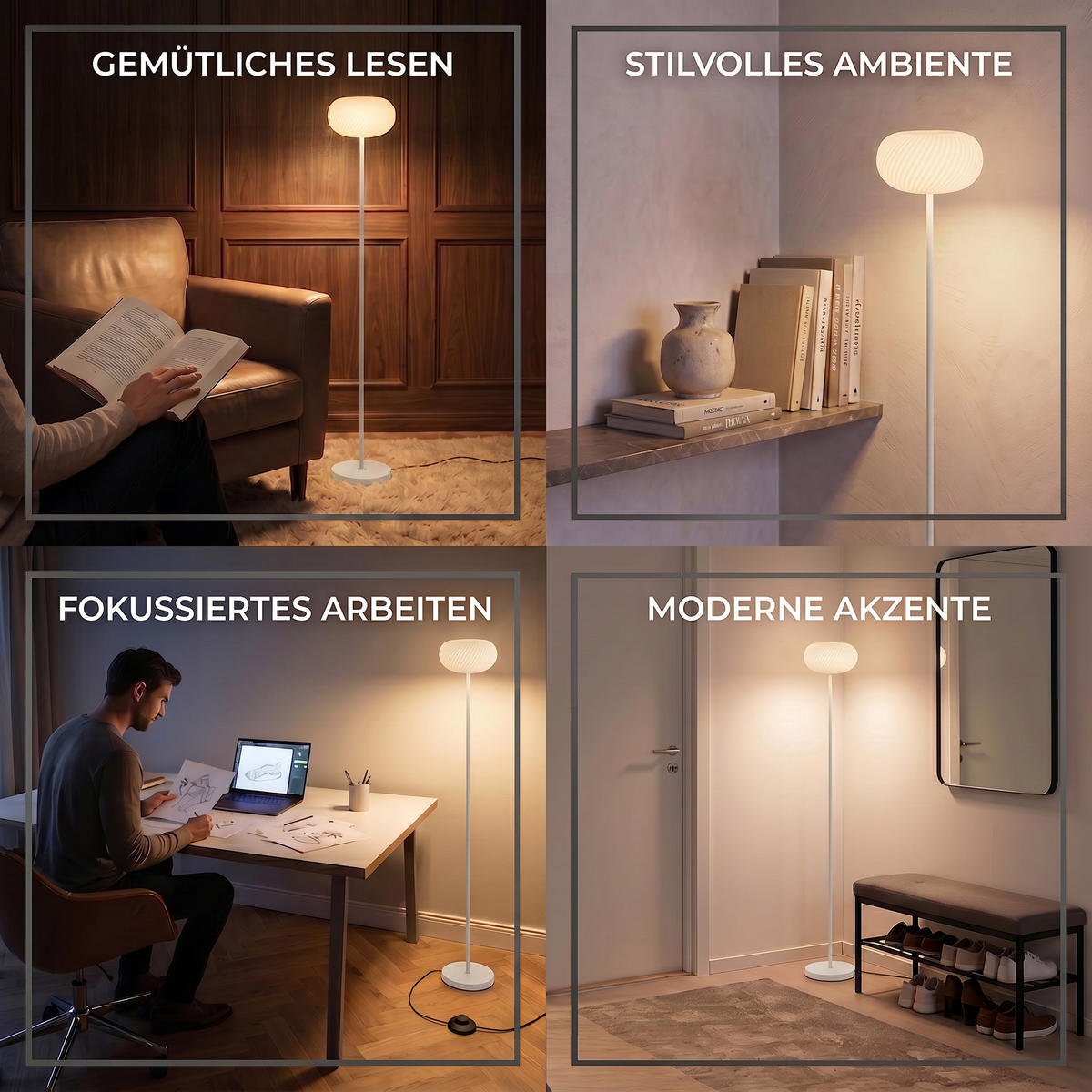 LED-DESIGN-STEHLEUCHTE stufenlos dimmbar Trittschalter 3000K 140cm hoch Metall Wolke Weiß - Weiß Hochglanz, Metall (15/15/140cm) - Elblight.de