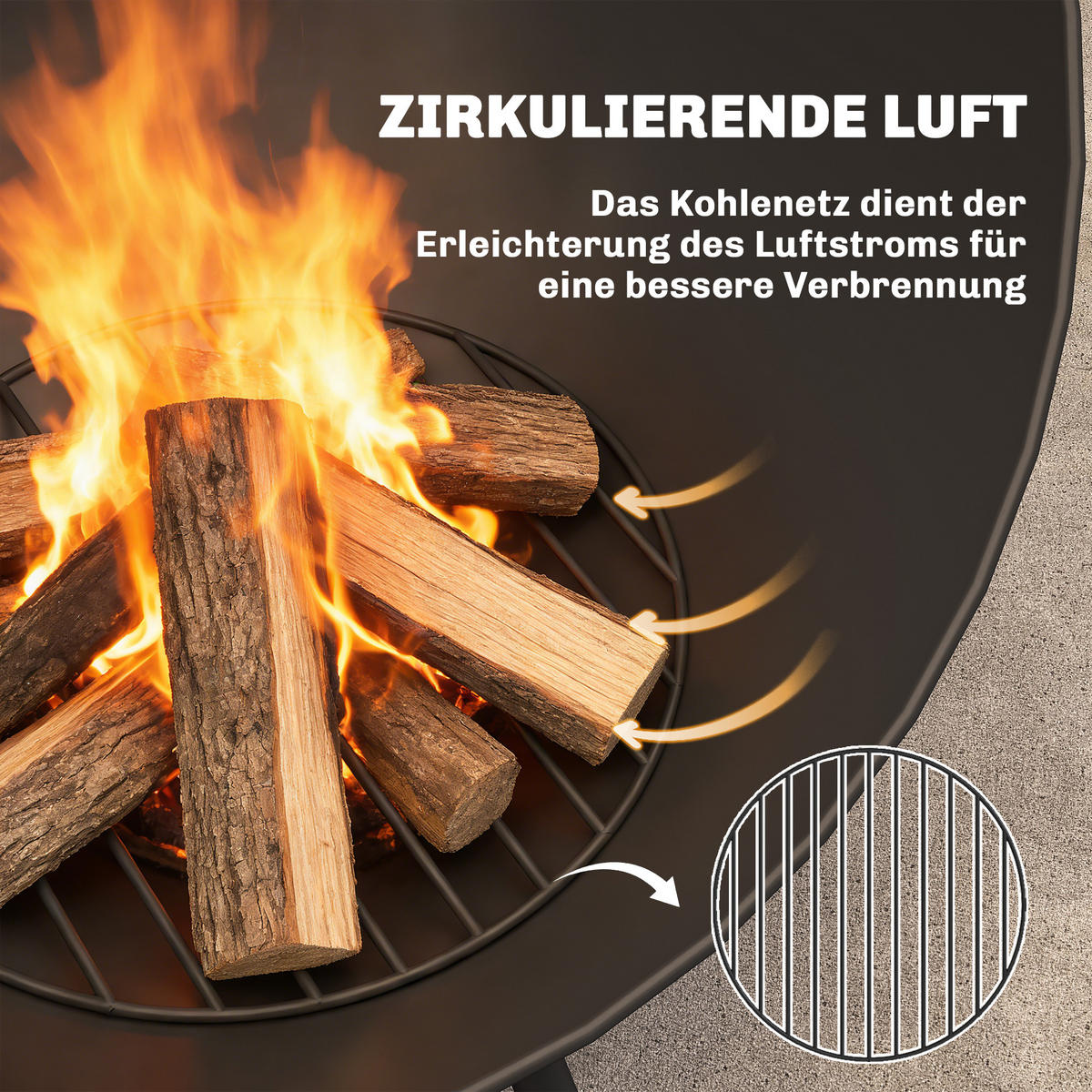 FEUERSTELLE mit Schürhaken Metall Schwarz - Schwarz, Metall (53/66/60cm) - Outsunny