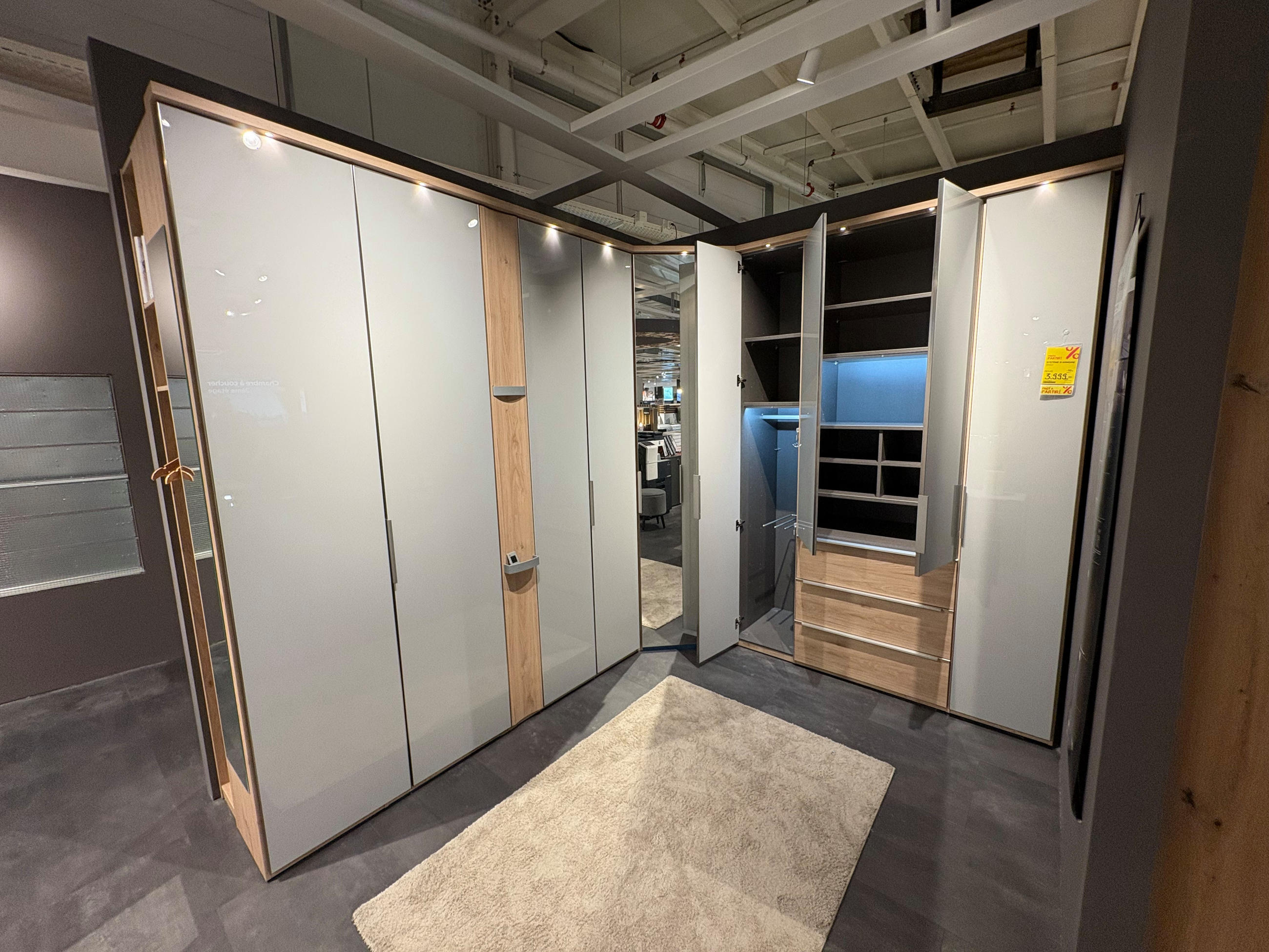 Armoire dressing en chêne et verre couleur gris - Dieter Knoll