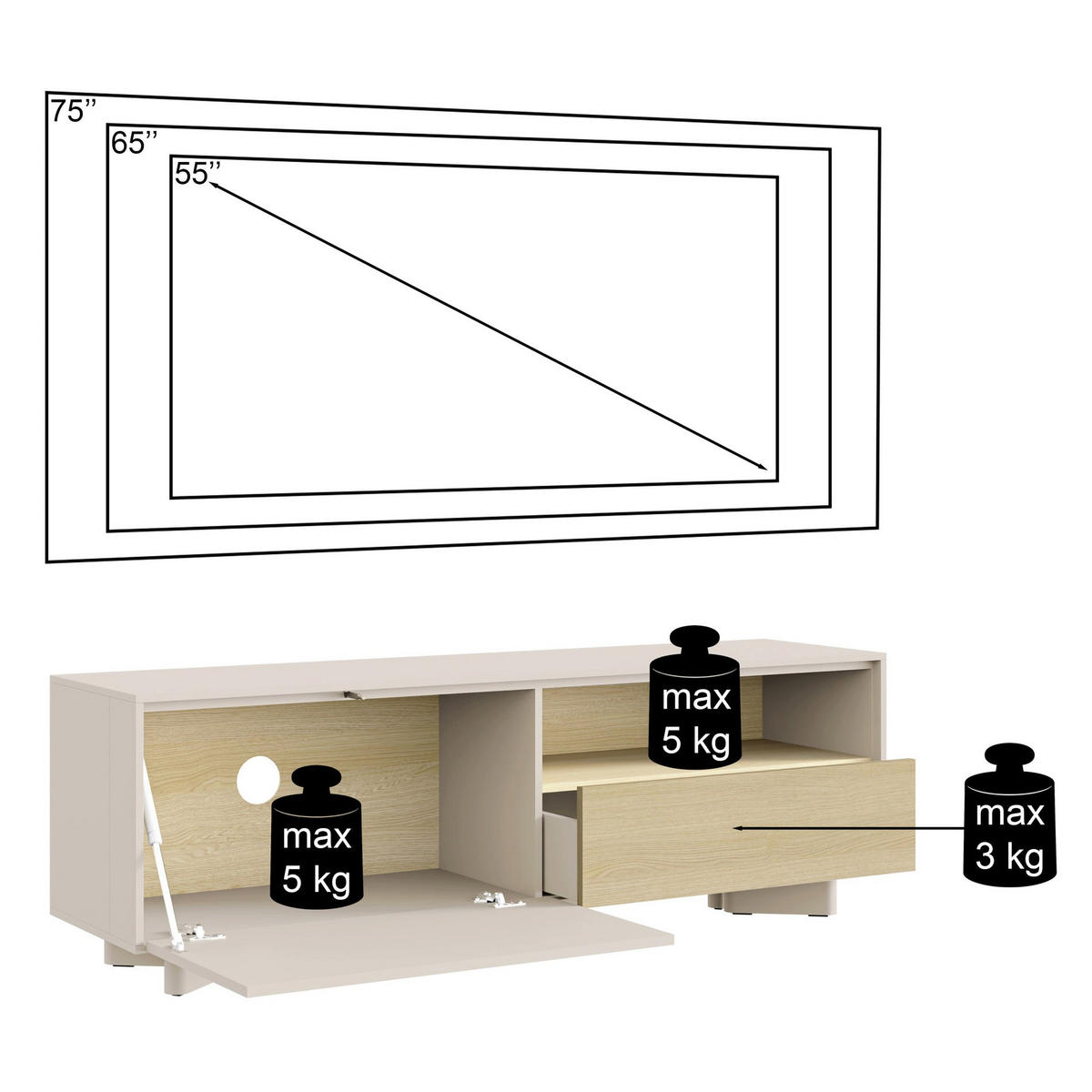 TV stolek Distria Kašmírově šedý 140/46/35 cm - béžová/šedohnědá, kompozitní dřevo (175/46/35cm) - Selsey