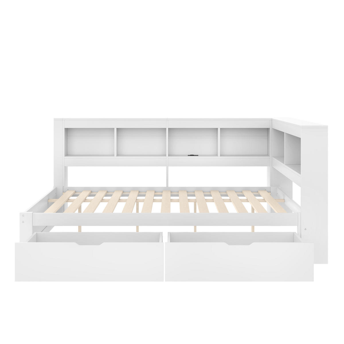 TAGEBETT 140x200cm Weiß Spanplatte 2 Schubladen Steckdose USB - Weiß, Holz (140/200cm) - FLIEKS