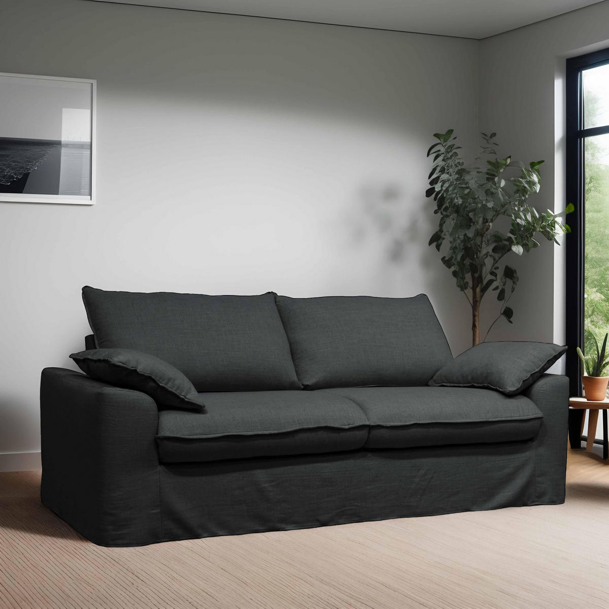3-SITZER-SOFA, Stoff, Grau - Grau, Textil (97/88/205cm) - Oviala