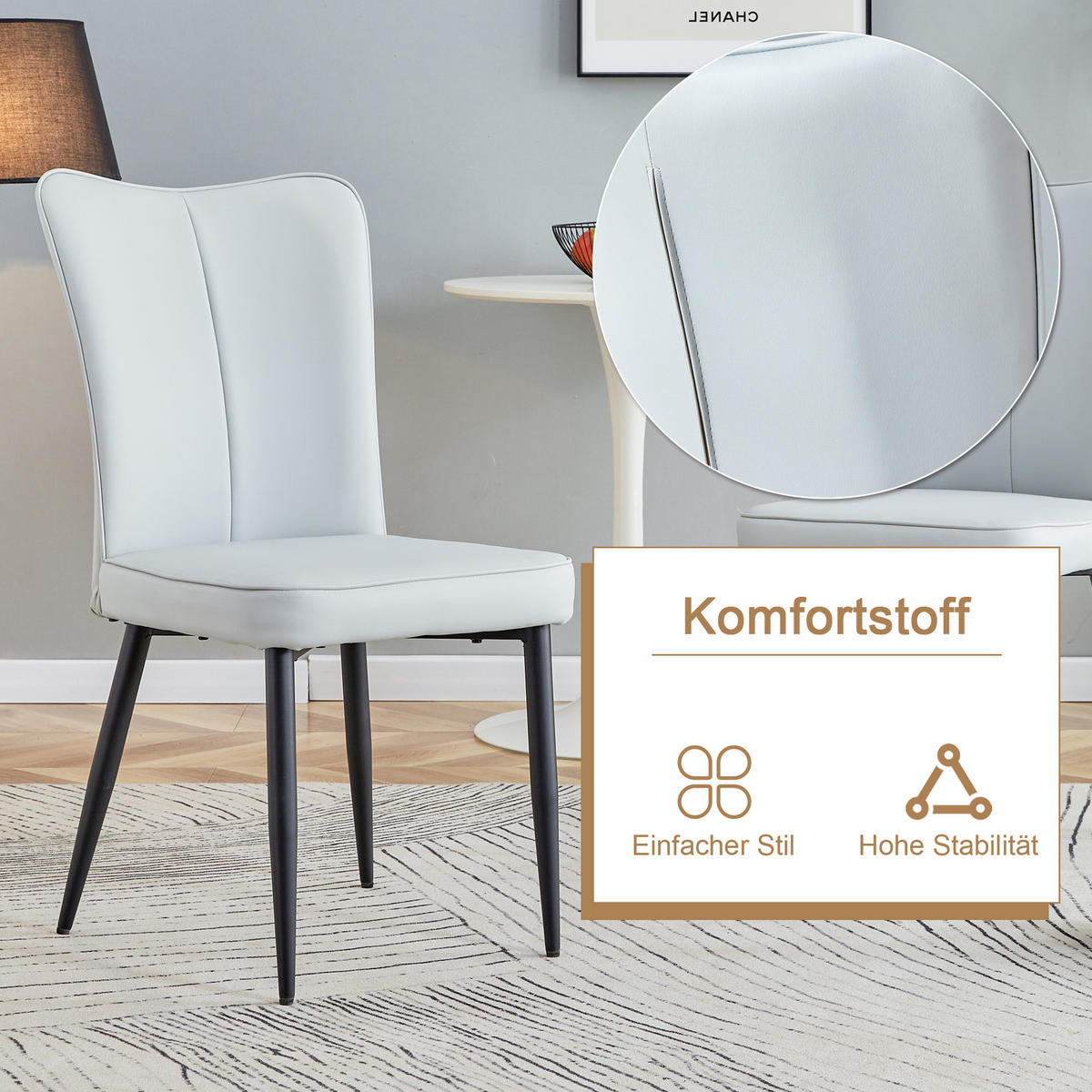 ESSGRUPPE DE-39368 3-teilig, mit 2 PU-Stühlen und Glasplatte Hellgrau - Hellgrau, Metall (100/76/100cm) - ComfortXL