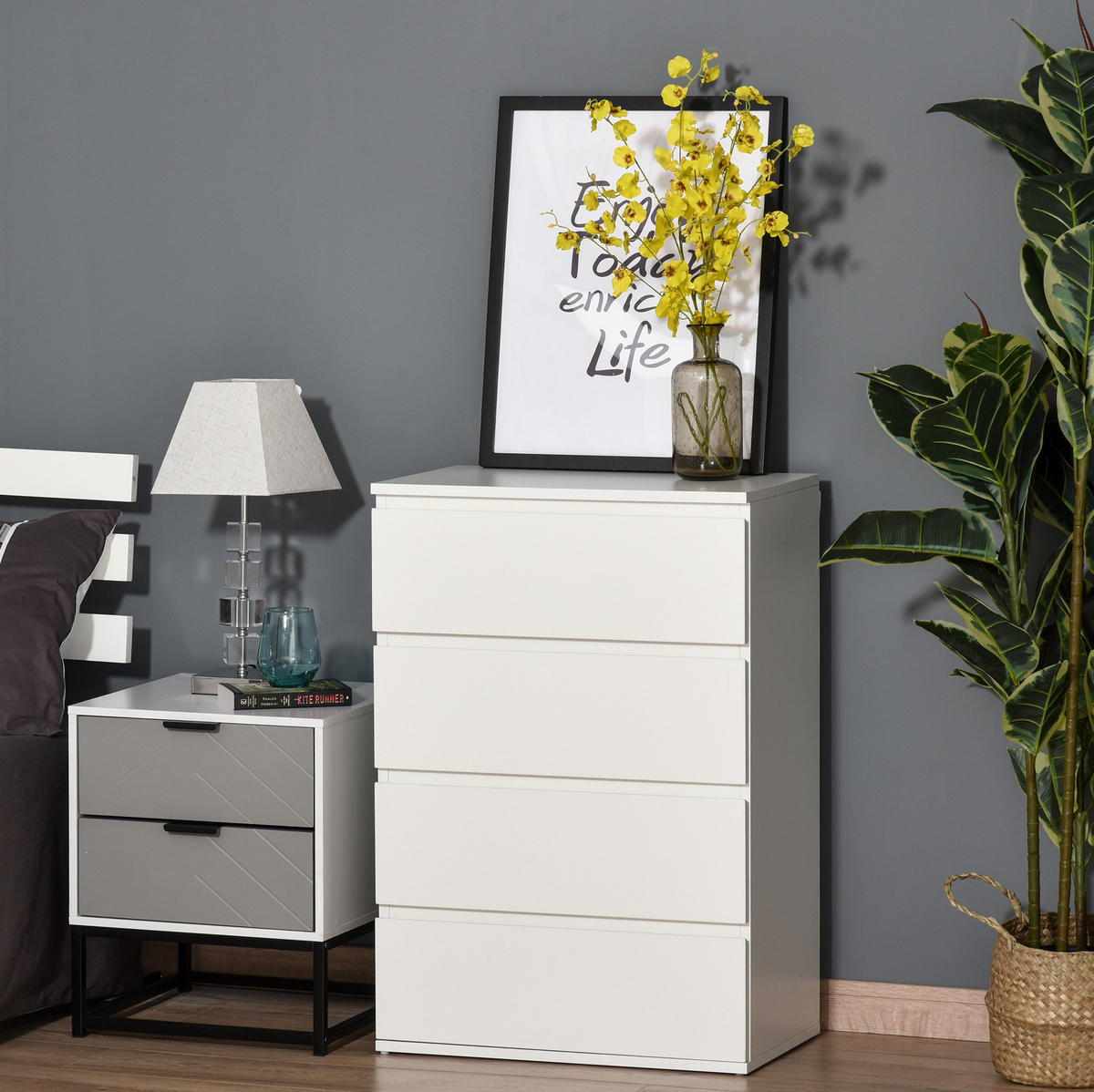 KOMMODE 55/33/80 cm aus MDF mit 4 Schubladen Weiß - Weiß, Holzwerkstoff (55/80/33cm) - Modenvie