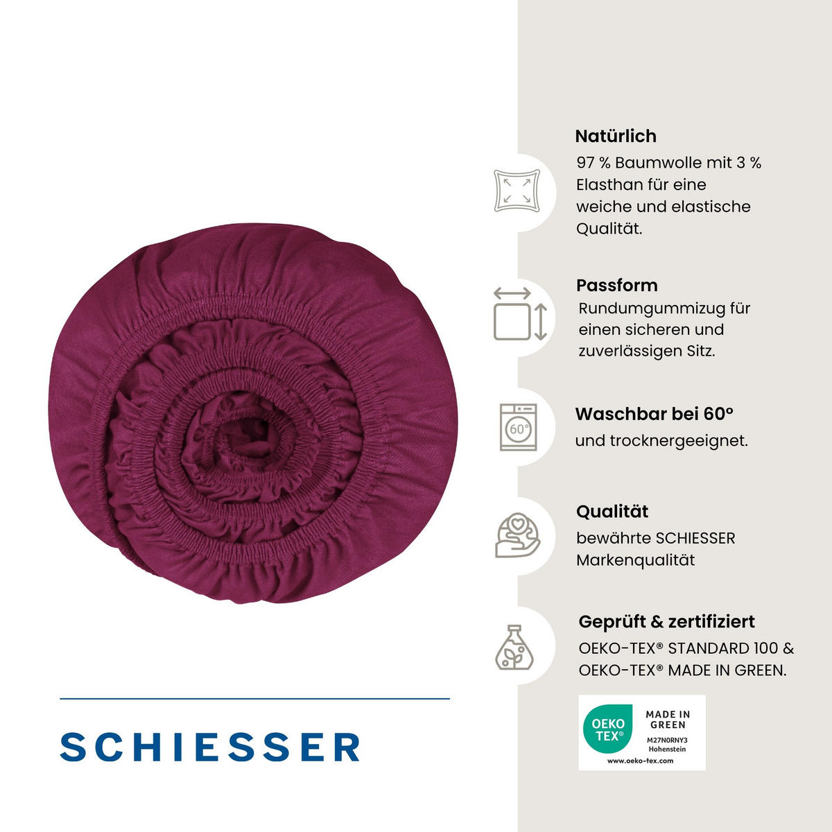 SPANNBETTLAKEN Elli 97 % Baumwolle, 3 % Elasthan 180x200 cm Beere - Beere, Textil (180/200cm) - SCHIESSER