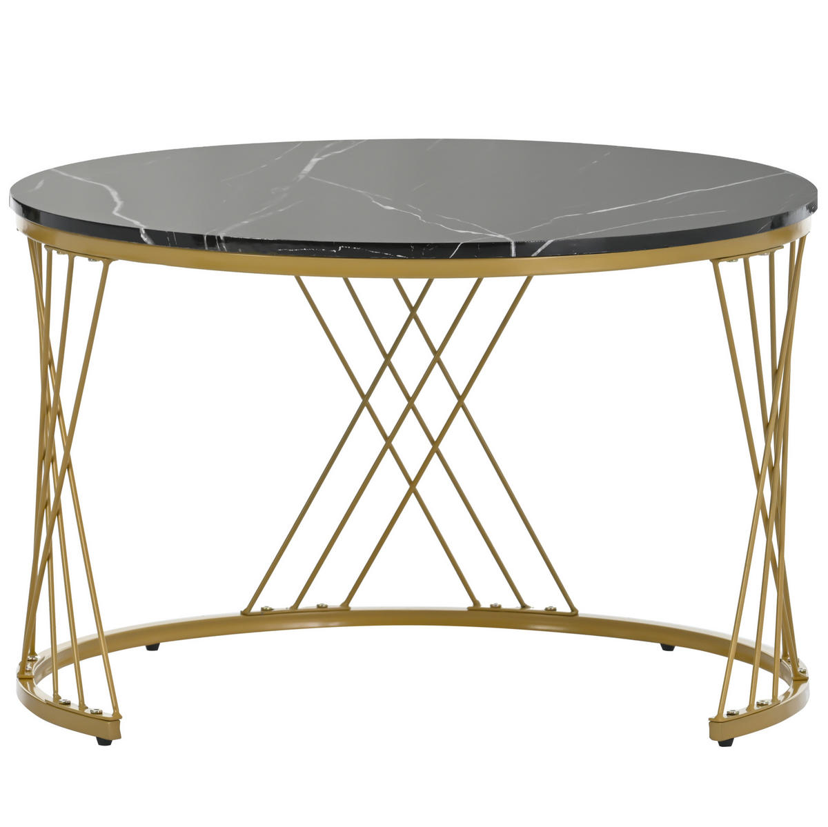 COUCHTISCH-SET 70/70/45 & 45/45/40 cm mit Marmordekor und Goldgestell - Schwarz, Holzwerkstoff (70/70/45cm) - Flora Grace