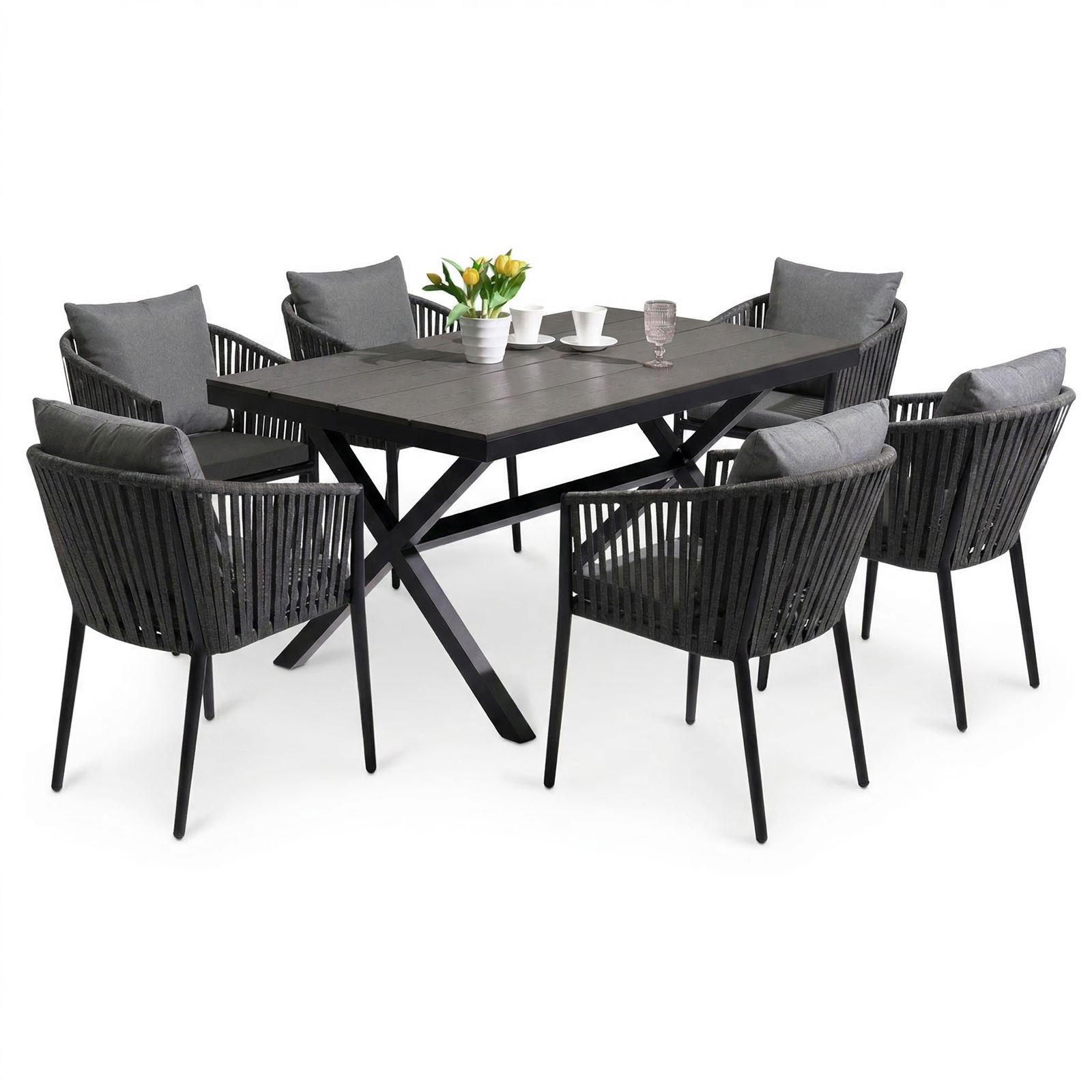 GARTENMÖBEL SET ISOLA - Schwarz/Grau, Metall - IDIMEX