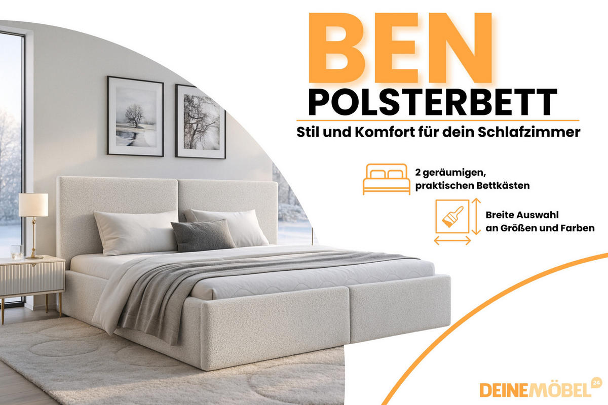 POLSTERBETT BEN 140/200 in Boucle Weiß - Weiß, Holz/Holzwerkstoff (140/200cm) - Deine Möbel 24