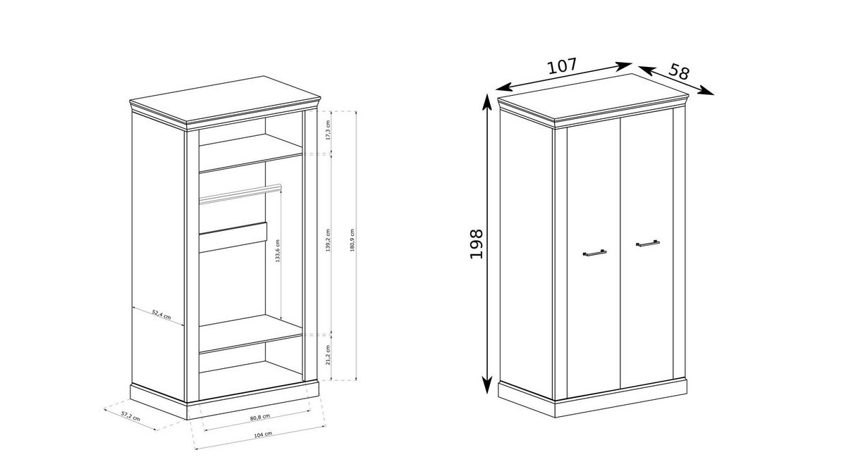DREHTÜRENSCHRANK DESIO 107/198/58 cm 2-türig Braun - Braun, Holzwerkstoff (107/198/58cm) - MASSENO