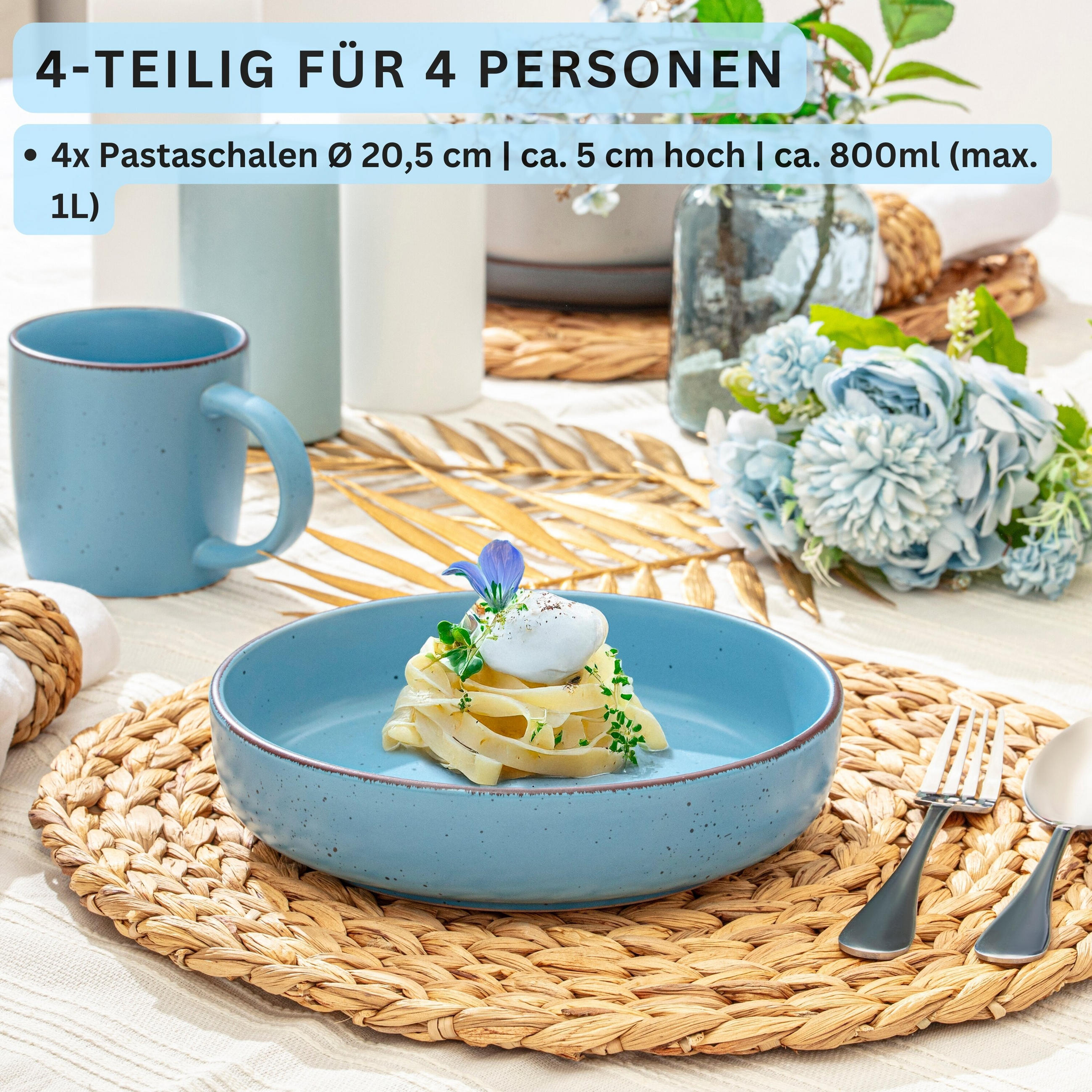 PASTASCHALEN BOMBAY SAPHIR - 4 teilig aus Steingut - Blau, Stein (20.5cm) - Sänger