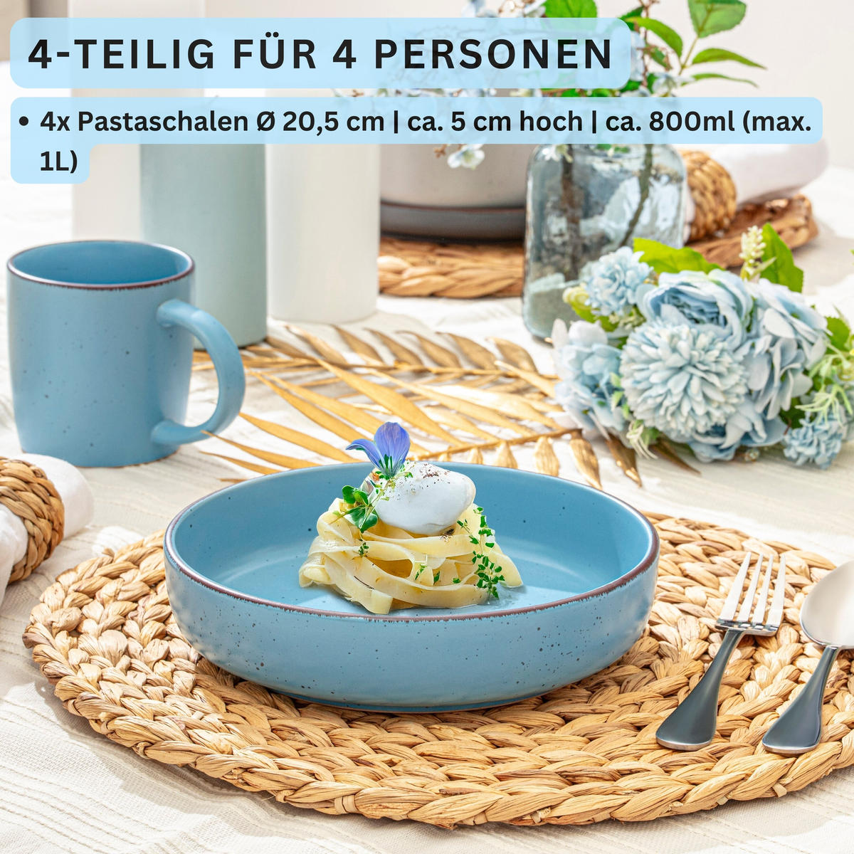 PASTASCHALEN BOMBAY SAPHIR - 4 teilig aus Steingut - Blau, Stein (20.5cm) - Sänger