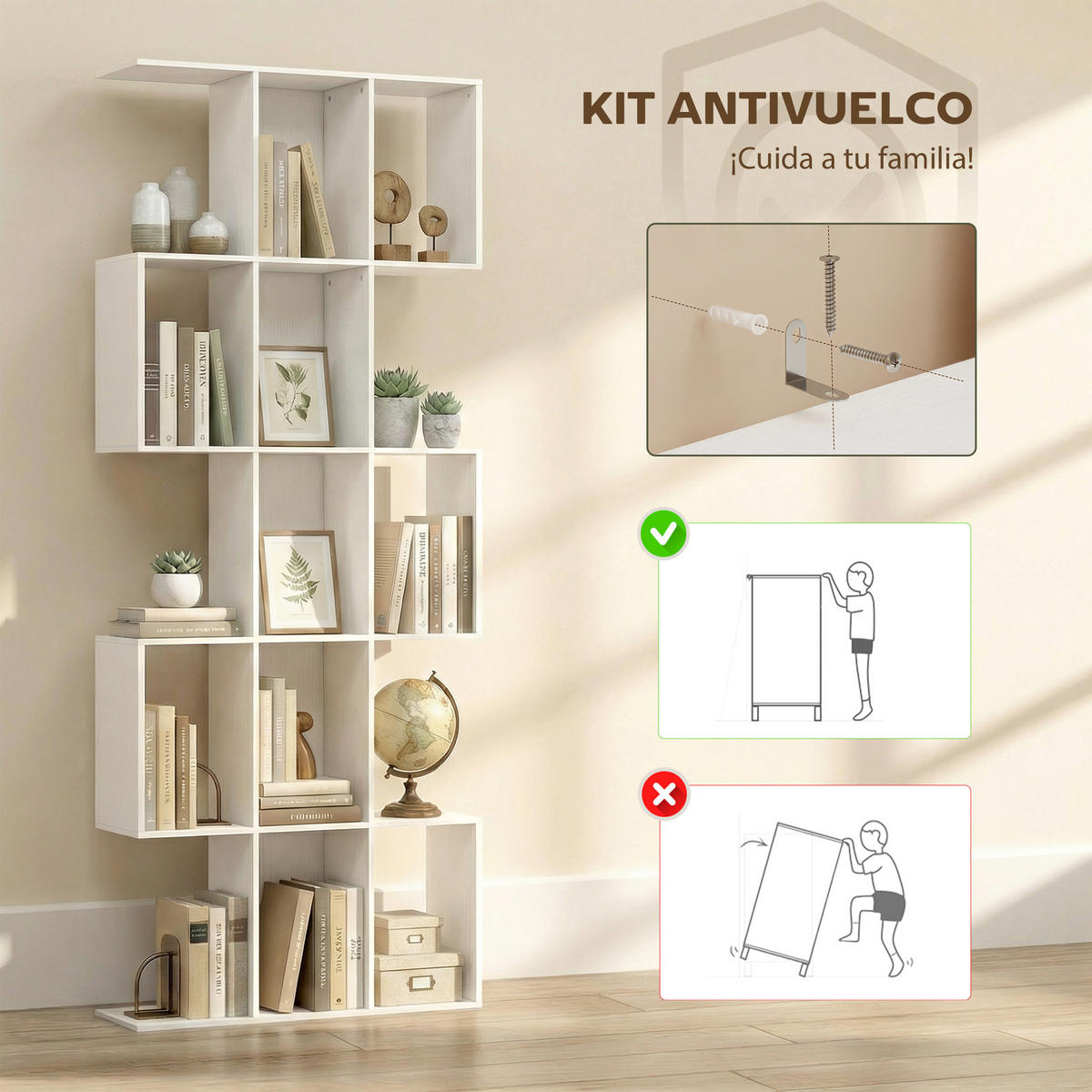 BÜCHERREGAL,5-STUFIG S-förmig 80x24x200cm,weiß - Weiß, Holzwerkstoff (80/200/24cm) - Vallsero