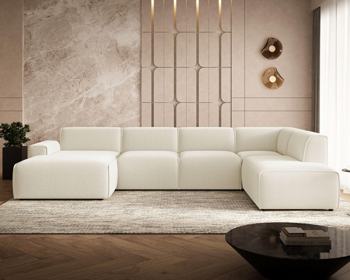 ECKSOFA U Belluno Creme Rechts - Creme/Schwarz, Holz/Kunststoff (220/378cm) - Graingold