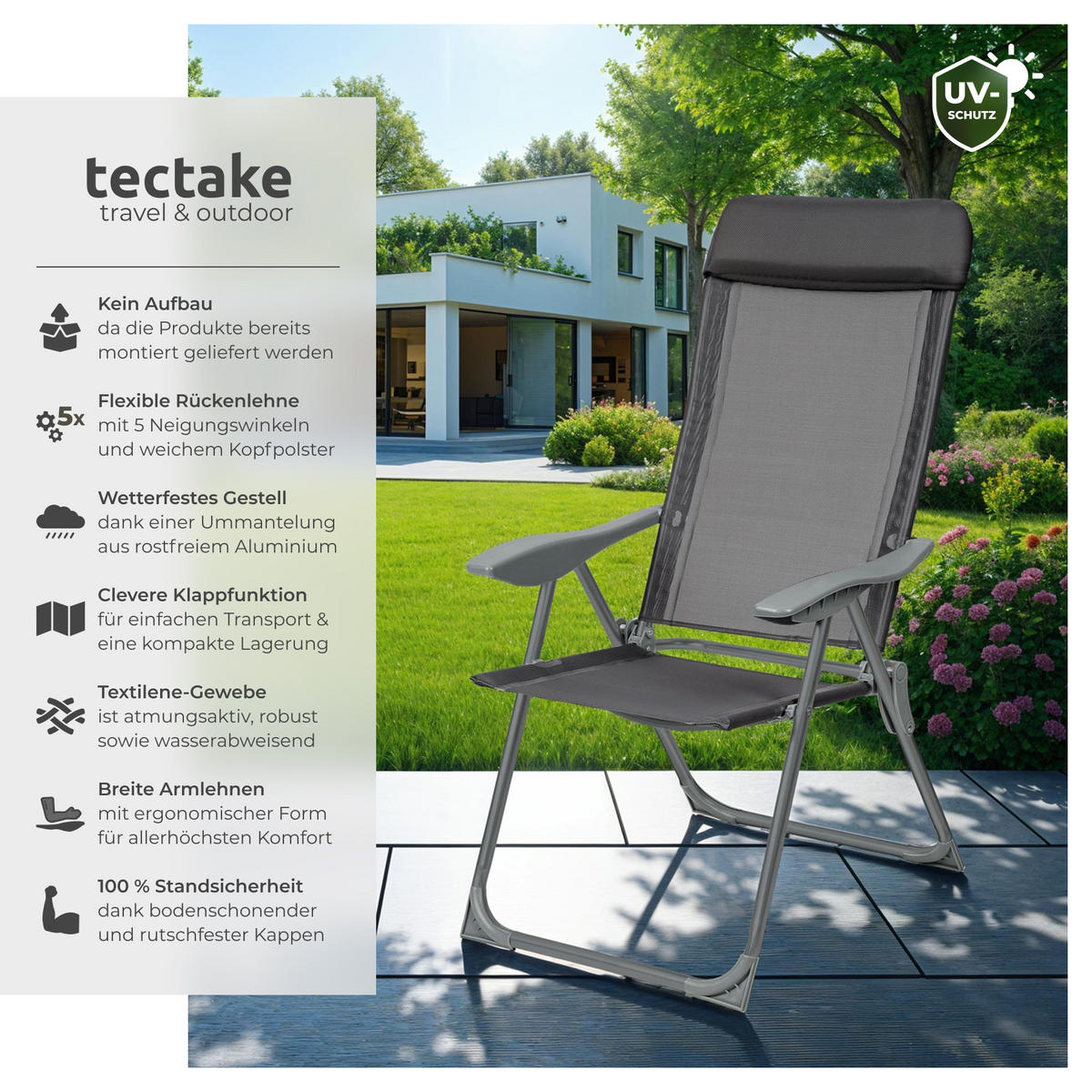 GARTENSTUHL Maurine 4er Set, 73 x 59 x 110 cm, anthrazit - Anthrazit, Metall (59/110/73cm) - tectake