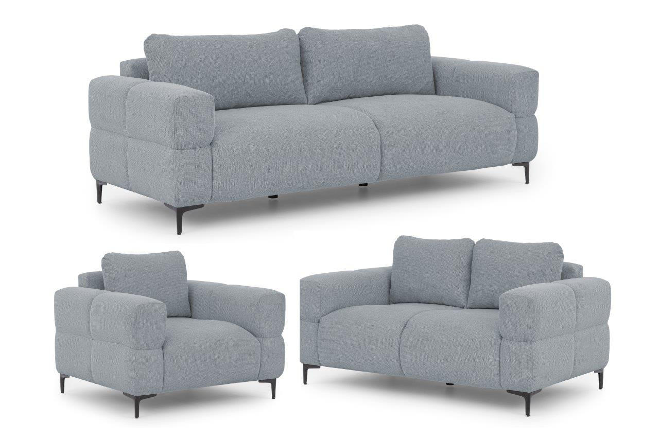 SITZGARNITUR 3+2+1 Cardea in Bubble-Optik aus weichem Grau Strukturstoff mit hohem Sitzkomfort - Schwarz/Grau, Holz/Textil (217/80/97cm) - S-Style Möbel