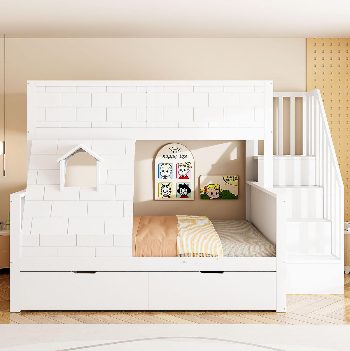 ETAGENBETT Weiß 90 x 200/140/200 cm mit Stauraum und Schubladen - Weiß, Holz (140/200cm) - MIVRAY