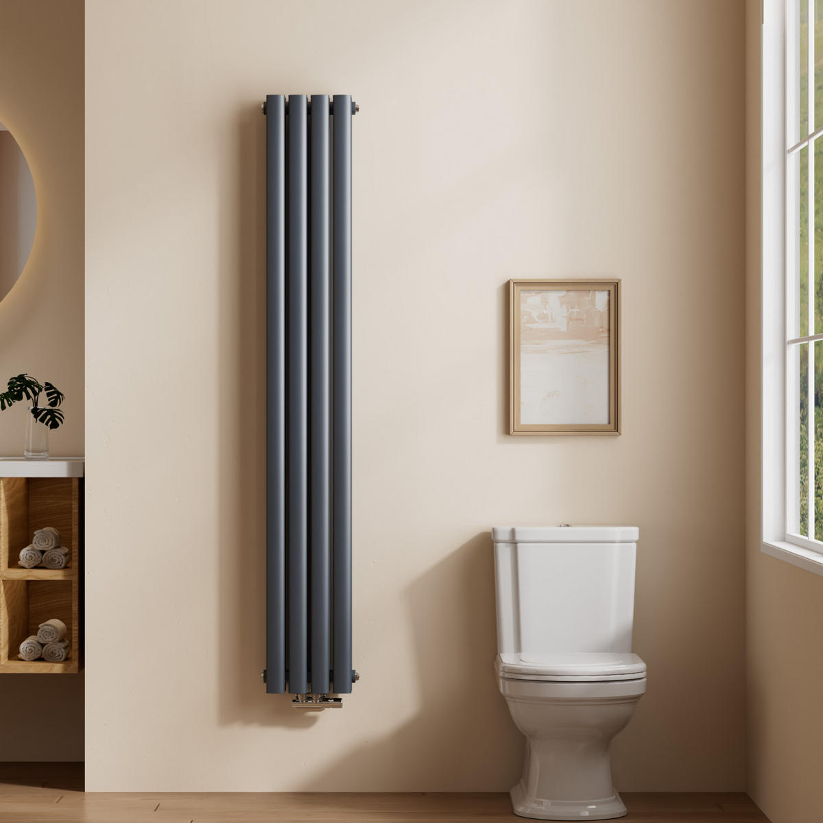 HEIZKÖRPER Doppelrohr vertikal montierbar Anthrazit 24/160/8,1 cm - Anthrazit, Metall (24/160/8cm) - EMKE